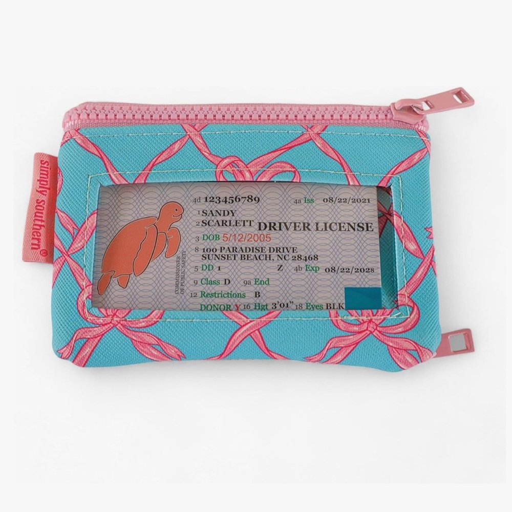 New Simply Southern ID Holder with Change & Cards Holder in Blue with Pink Bows